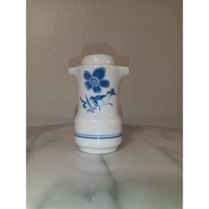 Ceramic Double Spout Creamer, Saki Pourer Blue Flower Design signed Liling China